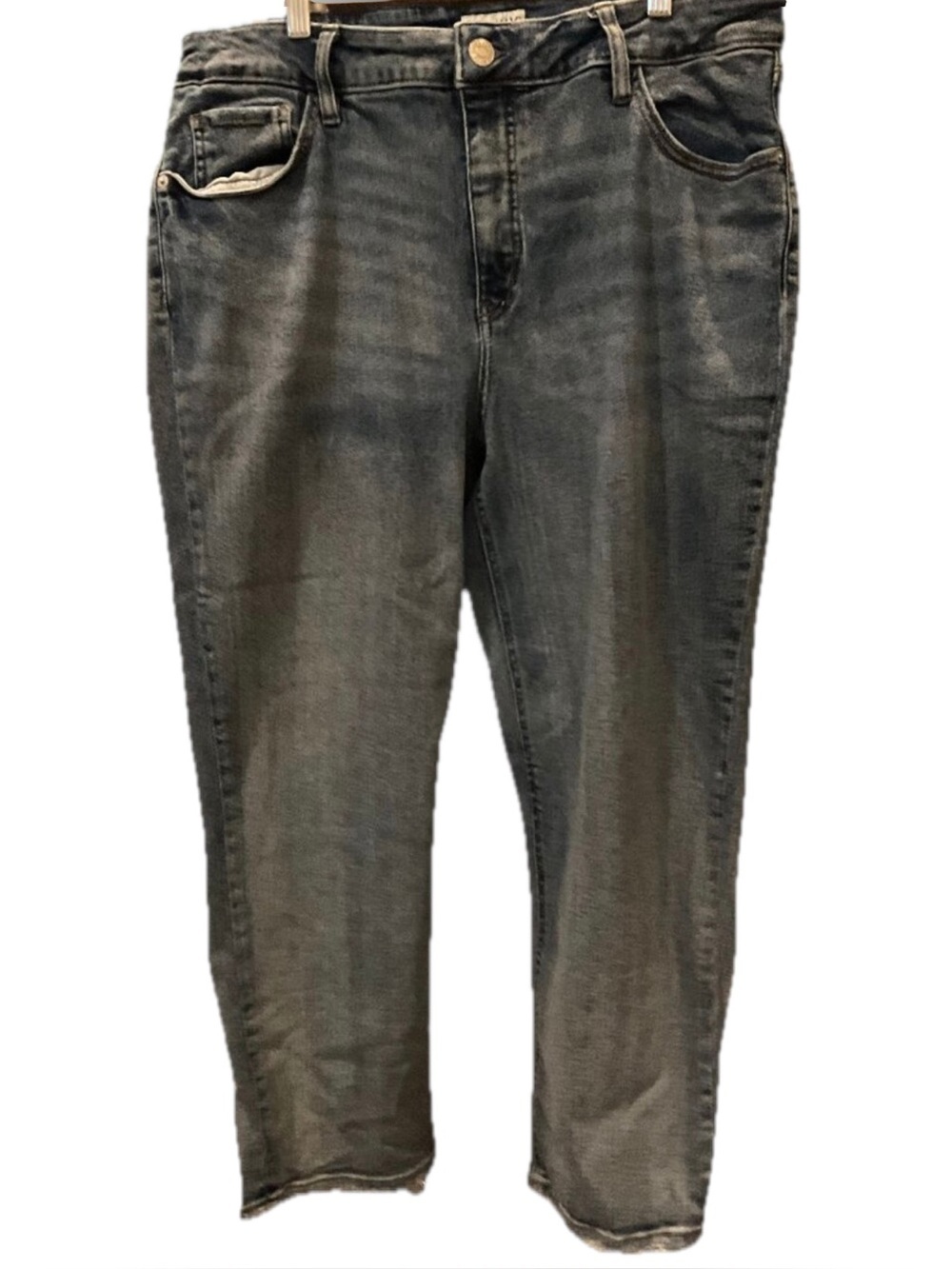 Ava & Viv High Rise Straight Crop Jeans | Grey Wash | Raw Hem | Size 16W | Plus